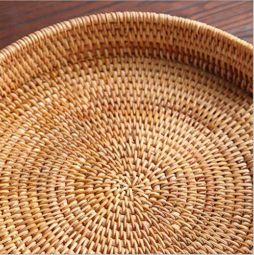 Rattan Round Serving Tray, Hand Woven Serving Basket with Cut - Out Handles, Wicker Fruit/Bread Serving Basket, 14.2 inch