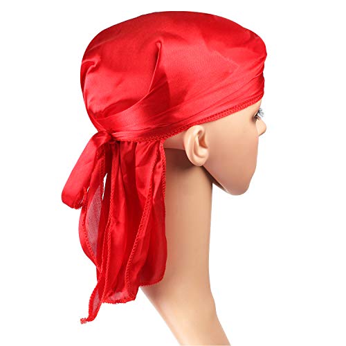 Beelittle Captain Pirate Costume Accessory Set Durag Long-Tail Headwraps Silky Cap Pirate Eye Patch Halloween Pirate Accessories Kit for Halloween Pirate Party Dress Up (Red)