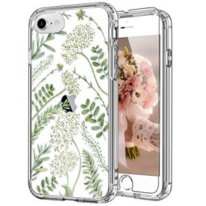 icedio iphone se 2022 case,iphone se 2020 case,iphone 8 case,iphone 7 case with screen protector,clear tpu cover with fashion designs for girls women,protective phone case green leaves floral