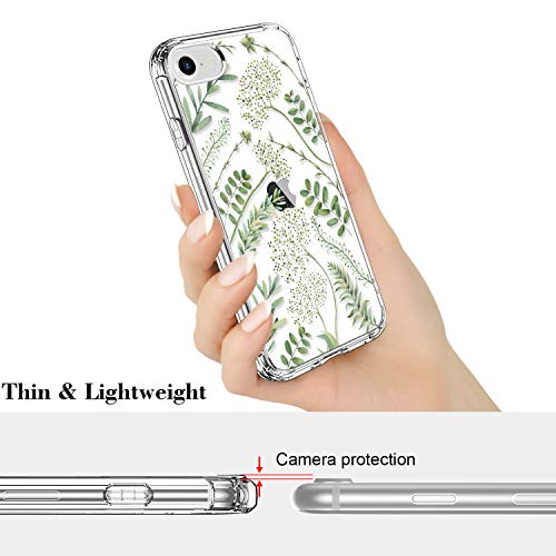 ICEDIO iPhone SE 2022 Case,iPhone SE 2020 Case,iPhone 8 Case,iPhone 7 Case with Screen Protector,Clear TPU Cover with Fashion Designs for Girls Women,Protective Phone Case Green Leaves Floral