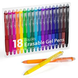 lineon erasable gel pens, 18 colors retractable erasable pens clicker, fine point, make mistakes disappear, assorted color inks for drawing writing planner and crossword puzzles