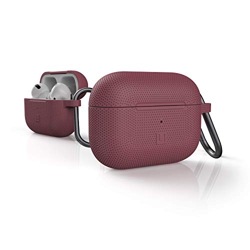 [U] by UAG Compatibile with AirPod Pro Case Soft Smooth Silicone Stylish Dot Pattern Protective Cover with Carabiner Keychain, Aubergine