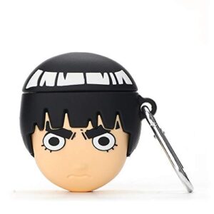 compatible with airpods 1/2 case silicone, cute cartoon 3d cool air pods design cover, funny cases for kids girls teens boys character skin keychain airpod (rock lee)