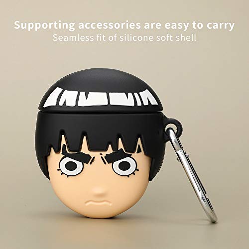 Compatible with Airpods 1/2 Case Silicone, Cute Cartoon 3D Cool Air pods Design Cover, Funny Cases for Kids Girls Teens Boys Character Skin Keychain Airpod (Rock Lee)