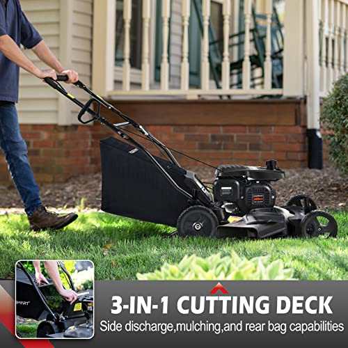 PowerSmart Gas Powered Push Lawn Mower, 21-Inch 209cc 3-in-1 Walk-Behind Lawn Mowers with Bagger, Black