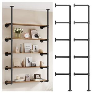 industrial iron pipe shelf wall mount, farmhouse diy open bookshelf, pipe shelves for kitchen bathroom, bookcases living room storage, 2pack of 5 tier
