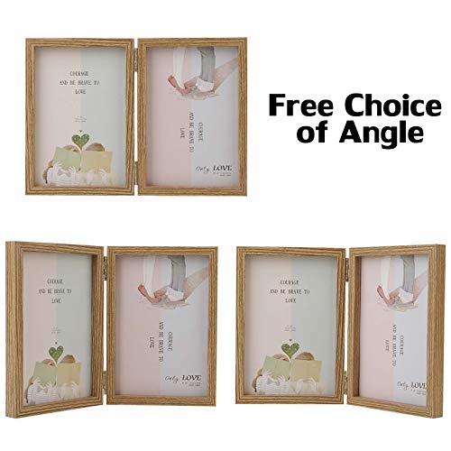 4x6 Picture Frames Double Hinged MDF Wood Grain with Glass Front Stand Vertical on Tabletop