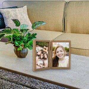 4x6 Picture Frames Double Hinged MDF Wood Grain with Glass Front Stand Vertical on Tabletop