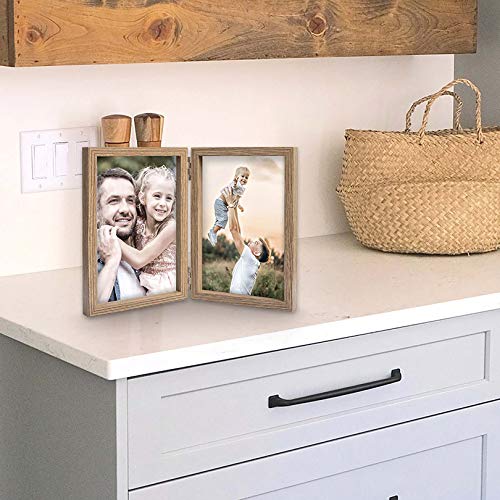 4x6 Picture Frames Double Hinged MDF Wood Grain with Glass Front Stand Vertical on Tabletop