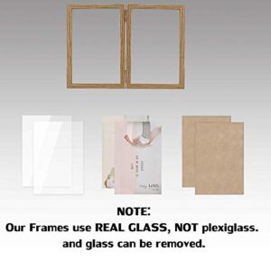 4x6 Picture Frames Double Hinged MDF Wood Grain with Glass Front Stand Vertical on Tabletop