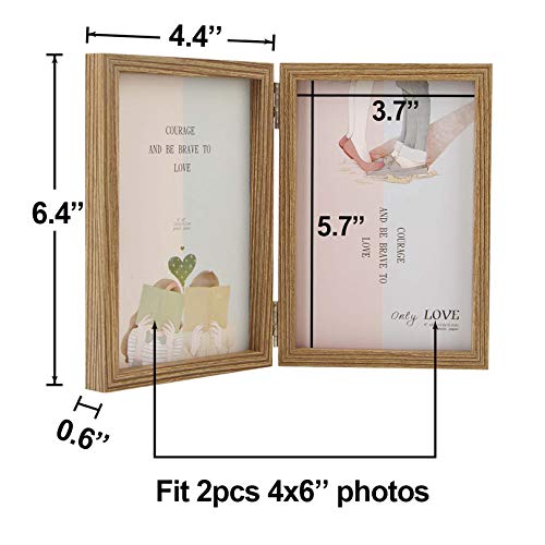 4x6 Picture Frames Double Hinged MDF Wood Grain with Glass Front Stand Vertical on Tabletop