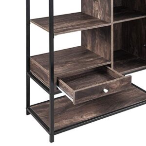 P PURLOVE Industrial Bookshelf Home Office Bookcase and Bookshelf 5 Tier Display Shelf with Doors and Drawers Rustic Wood and Metal Shelving Unit