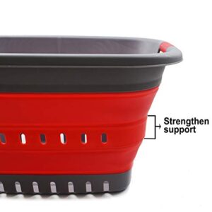 SAMMART 37L (9.77 gallon) Collapsible Plastic Laundry Basket - Foldable Pop Up Storage Container/Organizer - Space Saving Hamper/Basket (1, Grey/Red)