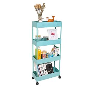 beaugreen 4-tiers rolling cart slide out storage tower utility for kitchen bathroom laundry narrow places (blue)