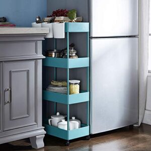 Beaugreen 4-Tiers Rolling Cart Slide Out Storage Tower Utility for Kitchen Bathroom Laundry Narrow Places (Blue)