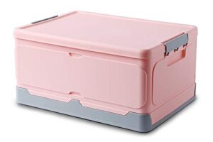 durable plastic folding storage box organizer with lids, folding plastic stackable, containers for home & garage organization (pink)