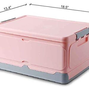 Durable Plastic Folding Storage Box Organizer with Lids, Folding Plastic Stackable, Containers for Home & Garage Organization (Pink)