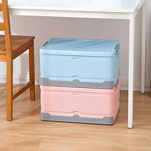 Durable Plastic Folding Storage Box Organizer with Lids, Folding Plastic Stackable, Containers for Home & Garage Organization (Pink)