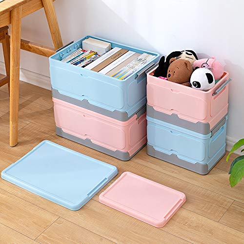 Durable Plastic Folding Storage Box Organizer with Lids, Folding Plastic Stackable, Containers for Home & Garage Organization (Pink)