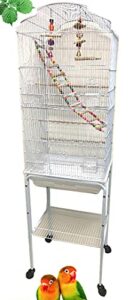 62" rolling bird cage canary parakeet cockatiel lovebird finch perch with stand (white, with toy)