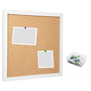corkboards for wall, cork board bulletin board for walls with frame cork board tiles,12"x 12" thick square wall tiles small framed cork tiles for office,school, home holiday decor (white, 12 * 12in)