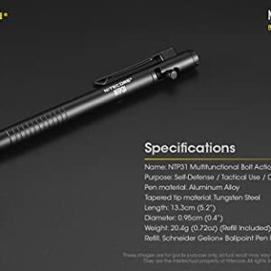 Nitecore NTP31 Bolt Action Tactical Pen with Tungsten Steel Glass Breaker and LumenTac Organizer