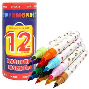 lebze washable markers for kids ages 2-4 years, 12 colors jumbo toddler markers for coloring books, safe non toxic art school supplies for boys & girls flower monaco