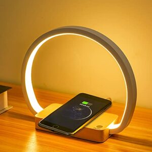 lonrisway bedside lamp with 10w fast wireless charger,nightstand lamp with clock,table lamps for nightstand,touch lamps for bedroom,wood decor,stepless dimming&3 color modes