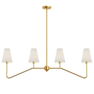 electro bp;47" w 4-light linear kitchen island lighting fixture classic chandeliers polished gold with white linen shades 160w