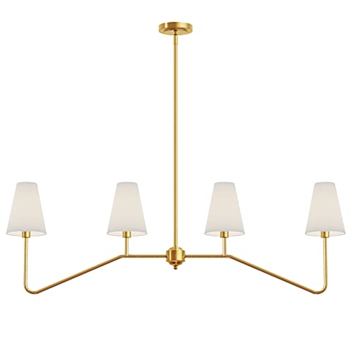 Electro bp;47" W 4-Light Linear Kitchen Island Lighting Fixture Classic Chandeliers Polished Gold with White Linen Shades 160W