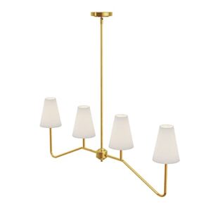 Electro bp;47" W 4-Light Linear Kitchen Island Lighting Fixture Classic Chandeliers Polished Gold with White Linen Shades 160W