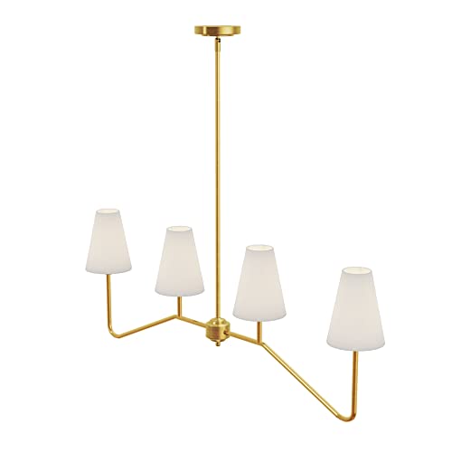 Electro bp;47" W 4-Light Linear Kitchen Island Lighting Fixture Classic Chandeliers Polished Gold with White Linen Shades 160W