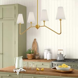 Electro bp;47" W 4-Light Linear Kitchen Island Lighting Fixture Classic Chandeliers Polished Gold with White Linen Shades 160W