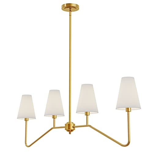 Electro bp;47" W 4-Light Linear Kitchen Island Lighting Fixture Classic Chandeliers Polished Gold with White Linen Shades 160W