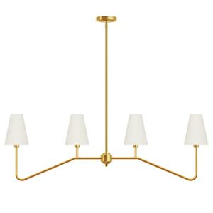 Electro bp;47" W 4-Light Linear Kitchen Island Lighting Fixture Classic Chandeliers Polished Gold with White Linen Shades 160W