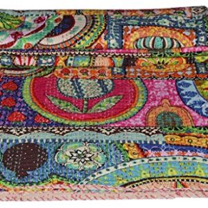 Maviss Homes Indian Traditional Handmade Patchwork Cotton Super Soft Kantha Quilt Blanket | Throw Bedspread Blanket | Bedroom Décor Throw Quilt |Home Décor; Multicolour