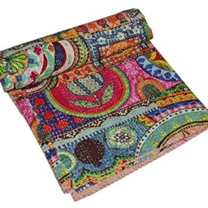 Maviss Homes Indian Traditional Handmade Patchwork Cotton Super Soft Kantha Quilt Blanket | Throw Bedspread Blanket | Bedroom Décor Throw Quilt |Home Décor; Multicolour