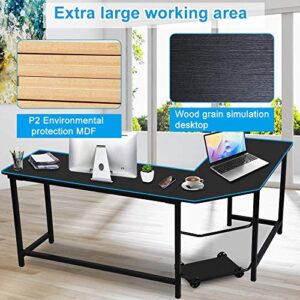 L Shaped Desk Home Office Desk Corner Computer Desk, Metal and Wood PC Laptop Table Gaming Desk with Solid Steel Frame & CPU Stand Shelf, Large 3-Piece Writing Study Workstation, Black