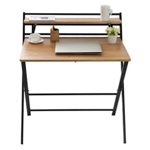 us stock folding study desk for small space home office desk simple laptop writing table folding computer desk small space saving portable corner desk with storage shelf (khaki)