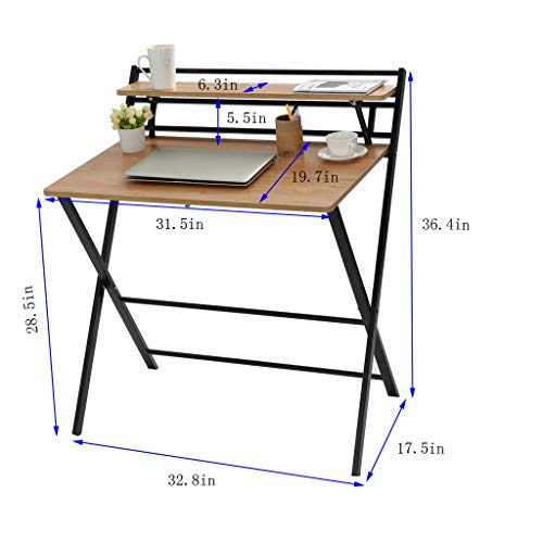 US Stock Folding Study Desk for Small Space Home Office Desk Simple Laptop Writing Table Folding Computer Desk Small Space Saving Portable Corner Desk with Storage Shelf (Khaki)