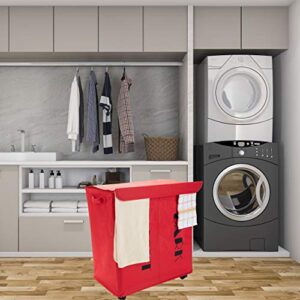 Mind Reader Double Rolling Hamper Laundry Sorter with Lid, Wheels, Handles, Red