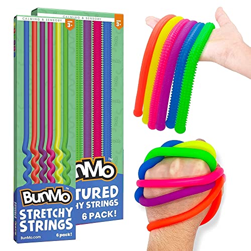 BUNMO Stretchy Sensory Toys Super Bundle - 6 Original Stretchy Strings & 6 Textured Fidget Toys (12 Strings)