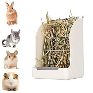 DishyKooker 1pcs White Hay Feeder Hay Rack Rabbit Grass and Food Double Use Rabbit Feeder Hay Food Bin Feeder Non-Toxic BPA Free Ideal Hay Feeder for Guinea Pigs, Chinchillas and Hamsters