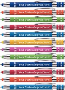 express pencils™ - soft touch custom pens with stylus personalized metal printed name pens - black ink - imprinted message of choice - 12 pcs/pack (assorted)