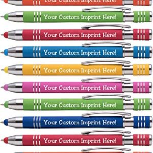 Express Pencils™ - Soft Touch Custom Pens with Stylus Personalized Metal Printed Name Pens - Black Ink - Imprinted Message of Choice - 12 pcs/pack (Assorted)