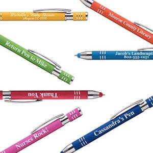 Express Pencils™ - Soft Touch Custom Pens with Stylus Personalized Metal Printed Name Pens - Black Ink - Imprinted Message of Choice - 12 pcs/pack (Assorted)