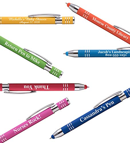 Express Pencils™ - Soft Touch Custom Pens with Stylus Personalized Metal Printed Name Pens - Black Ink - Imprinted Message of Choice - 12 pcs/pack (Assorted)