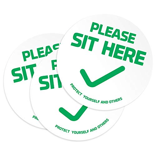 Sit here Social distancing Stickers, Chair Decal, 20 Pack (Green, SIT HERE (20 Pack))