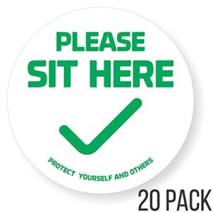 Sit here Social distancing Stickers, Chair Decal, 20 Pack (Green, SIT HERE (20 Pack))