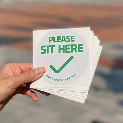 Sit here Social distancing Stickers, Chair Decal, 20 Pack (Green, SIT HERE (20 Pack))